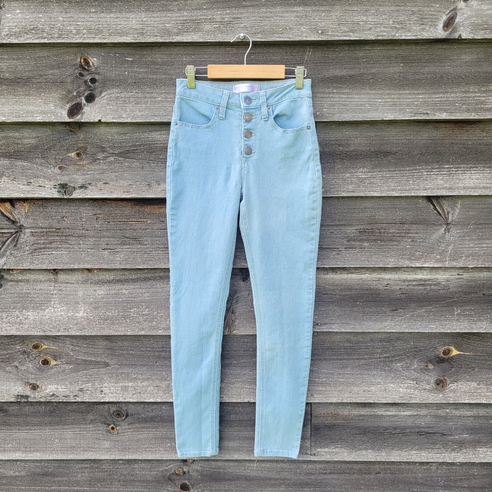 No Boundaries jeans high waisted skinny button fly light wash juniors denim - 3